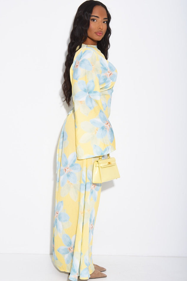 Lila Large Floral Flare Sleeve Maxi Dress-Yellow