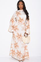 Lila Large Floral Flare Sleeve Maxi Dress-Khaki