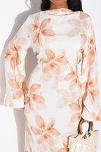 Lila Large Floral Flare Sleeve Maxi Dress-Khaki
