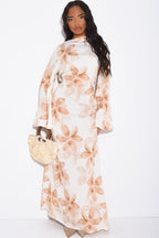 Lila Large Floral Flare Sleeve Maxi Dress-Khaki