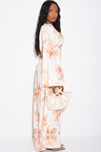 Lila Large Floral Flare Sleeve Maxi Dress-Khaki