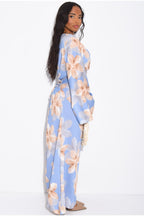 Lila Large Floral Flare Sleeve Maxi Dress-Blue