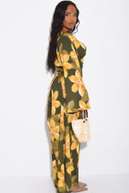 Lila Large Floral Flare Sleeve Maxi Dress-Green