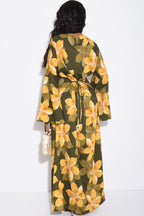 Lila Large Floral Flare Sleeve Maxi Dress-Green