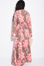 Lila Large Floral Flare Sleeve Maxi Dress-Pink