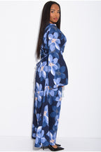 Lila Large Floral Flare Sleeve Maxi Dress-DarkBlue