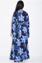 Lila Large Floral Flare Sleeve Maxi Dress-DarkBlue