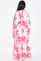 Lila Large Floral Flare Sleeve Maxi Dress-White