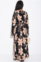 Lila Large Floral Flare Sleeve Maxi Dress-Black