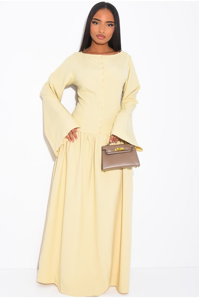 Mona Button Front Flare Sleeve Maxi Dress