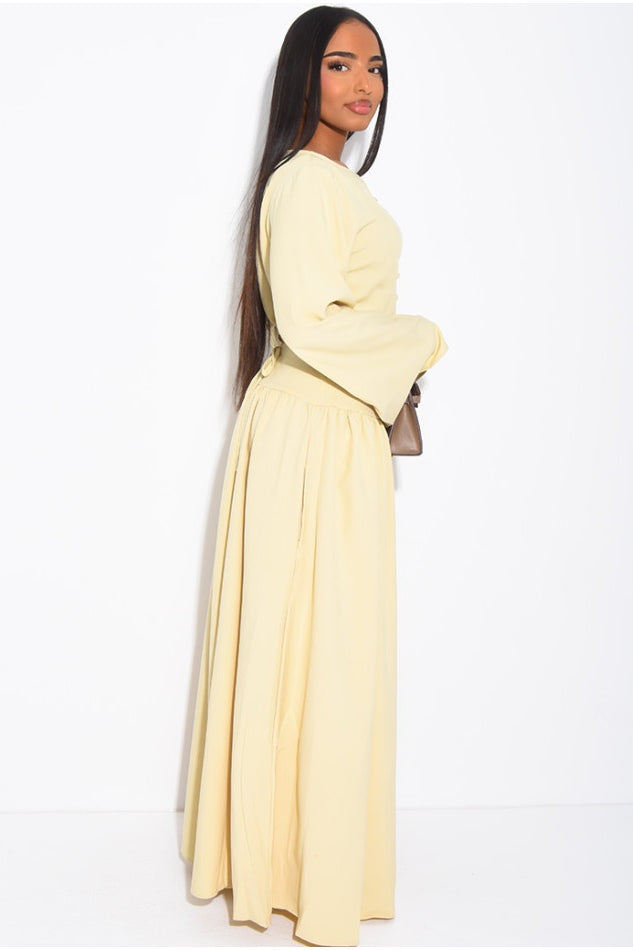 Mona Button Front Flare Sleeve Maxi Dress