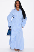 ZLara Striped Wrap Waist Shirt Maxi Dress