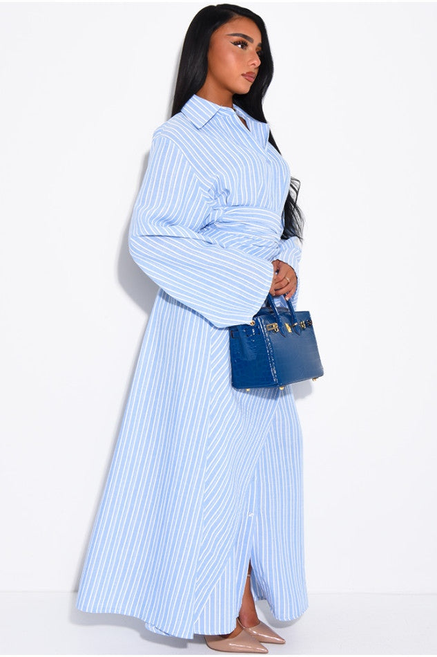 ZLara Striped Wrap Waist Shirt Maxi Dress