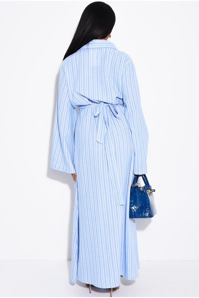 ZLara Striped Wrap Waist Shirt Maxi Dress