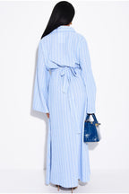 ZLara Striped Wrap Waist Shirt Maxi Dress