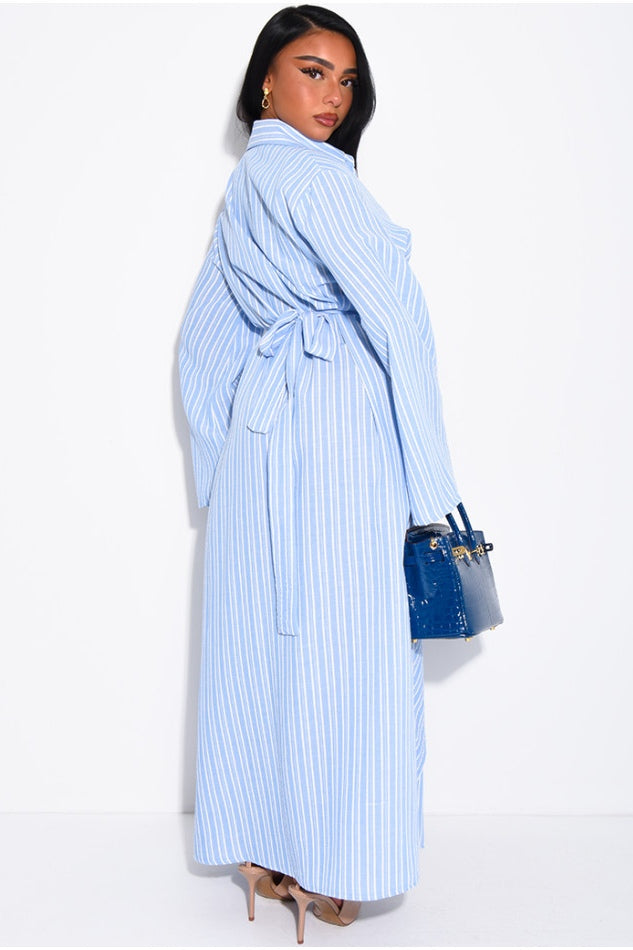 ZLara Striped Wrap Waist Shirt Maxi Dress