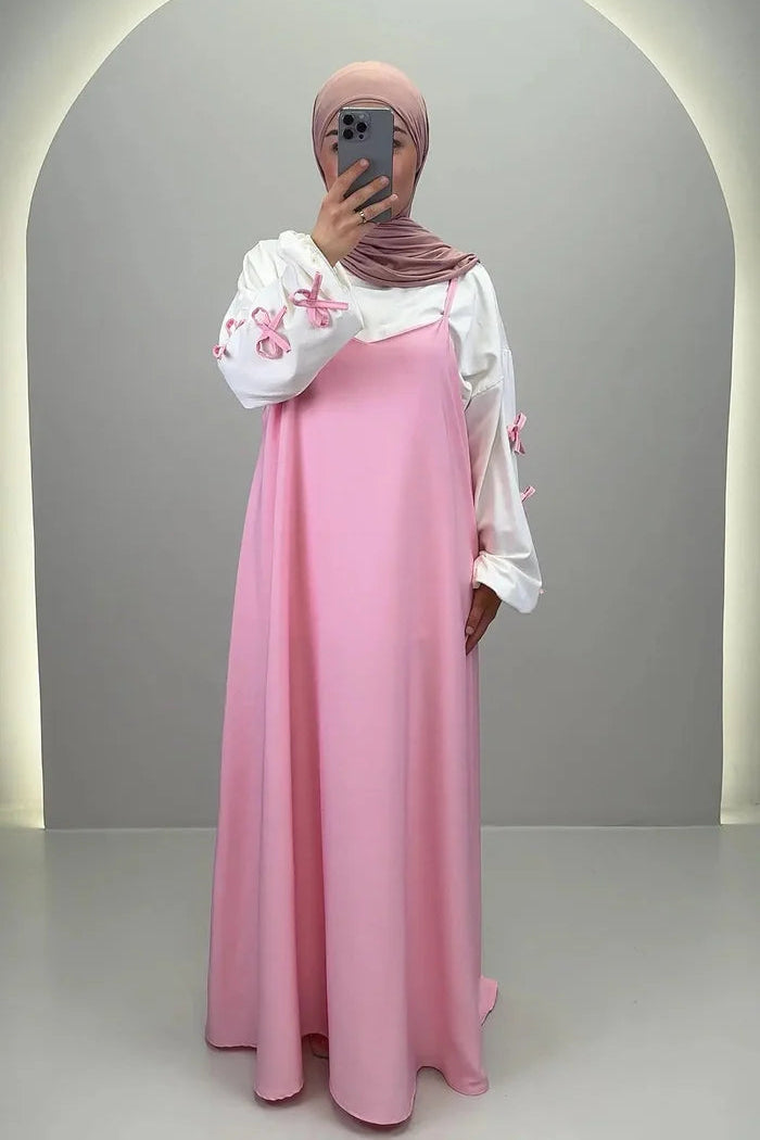 Aisha Bow‑decorated Two‑Piece Abaya Outfit