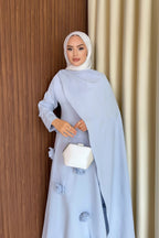 3D Floral Applique Draped Cape Maxi Dress-Blue