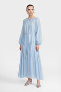 Amara Tie Neck Ruffled Maxi Dress-Blue