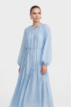 Amara Tie Neck Ruffled Maxi Dress-Blue