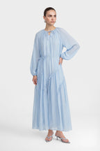 Amara Tie Neck Ruffled Maxi Dress-Blue