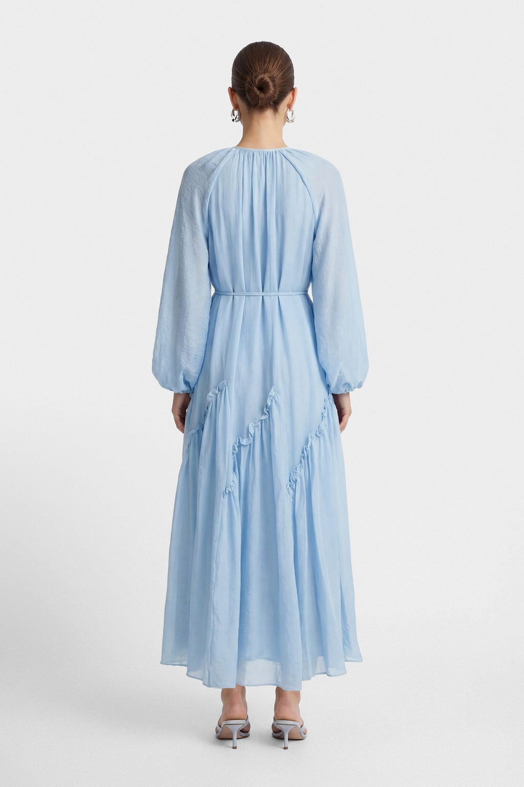 Amara Tie Neck Ruffled Maxi Dress-Blue