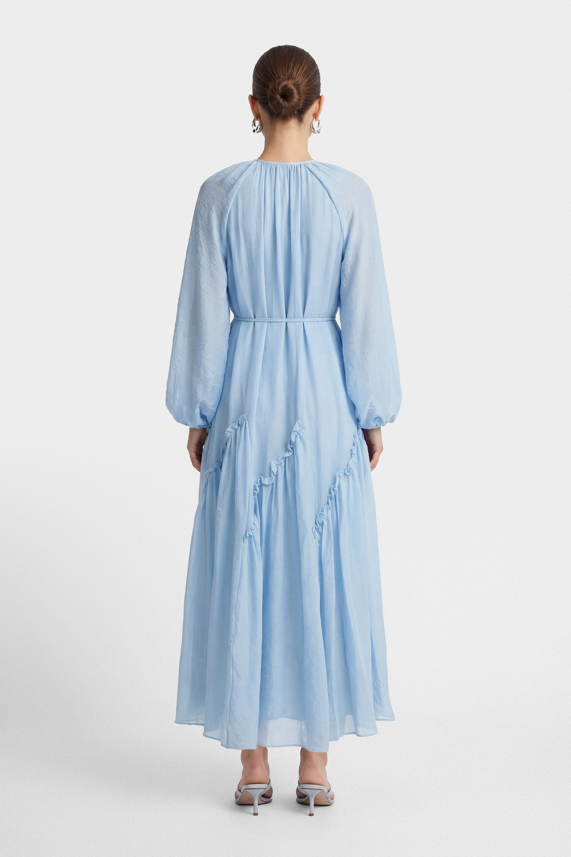 Amara Tie Neck Ruffled Maxi Dress-Blue