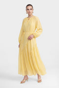 Amara Tie Neck Ruffled Maxi Dress-Yellow