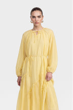 Amara Tie Neck Ruffled Maxi Dress-Yellow