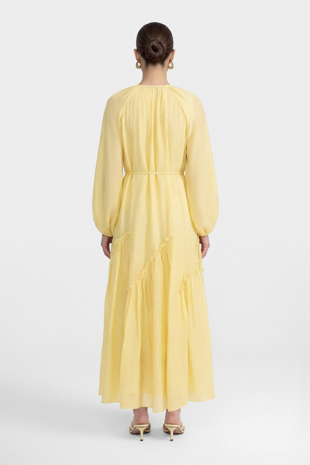 Amara Tie Neck Ruffled Maxi Dress-Yellow