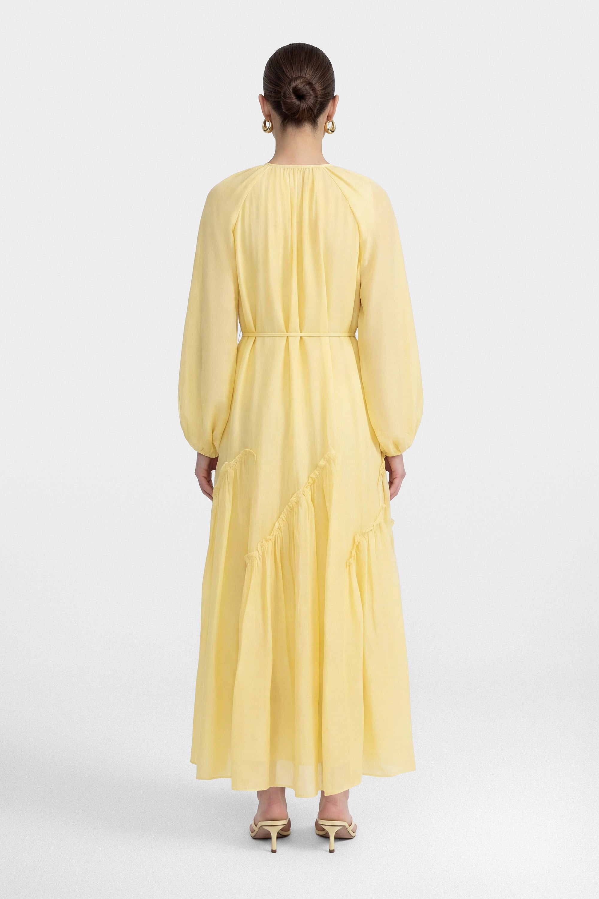 Amara Tie Neck Ruffled Maxi Dress-Yellow