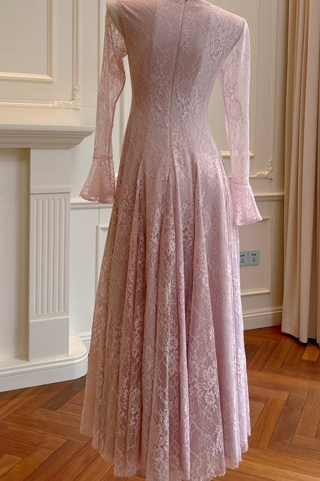 Lace Texture Flared Cuff Maxi Dress