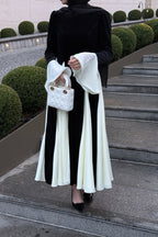 Velvet Contrast Godet Pleated Maxi Dress