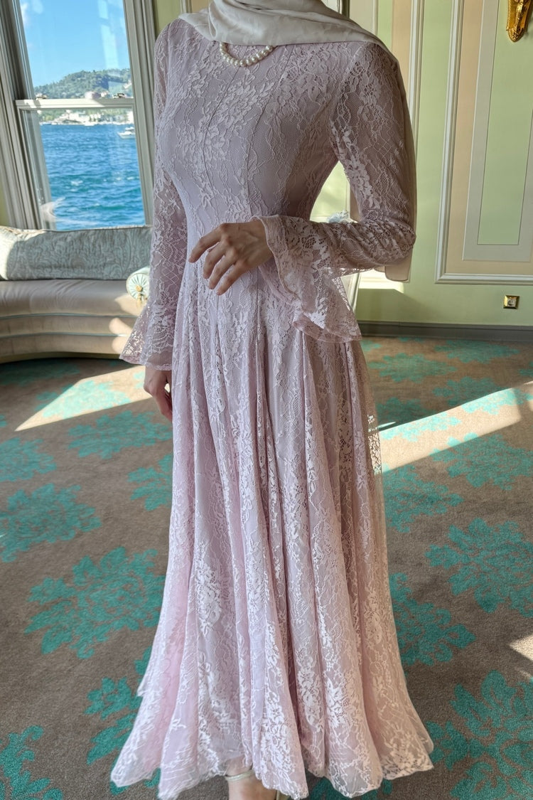 Lace Texture Flared Cuff Maxi Dress