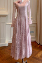 Lace Texture Flared Cuff Maxi Dress