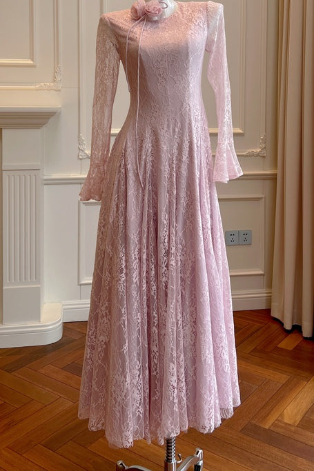 Lace Texture Flared Cuff Maxi Dress
