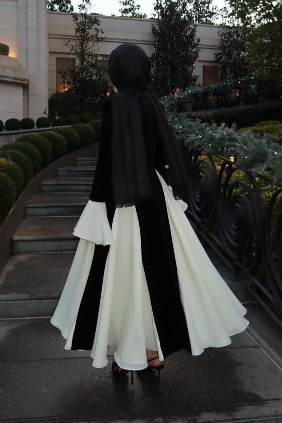 Velvet Contrast Godet Pleated Maxi Dress