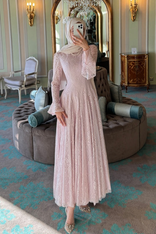 Lace Texture Flared Cuff Maxi Dress