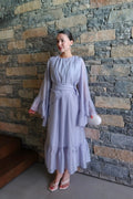 Maya Ruched Waist Flared Sleeve Dress-Blue
