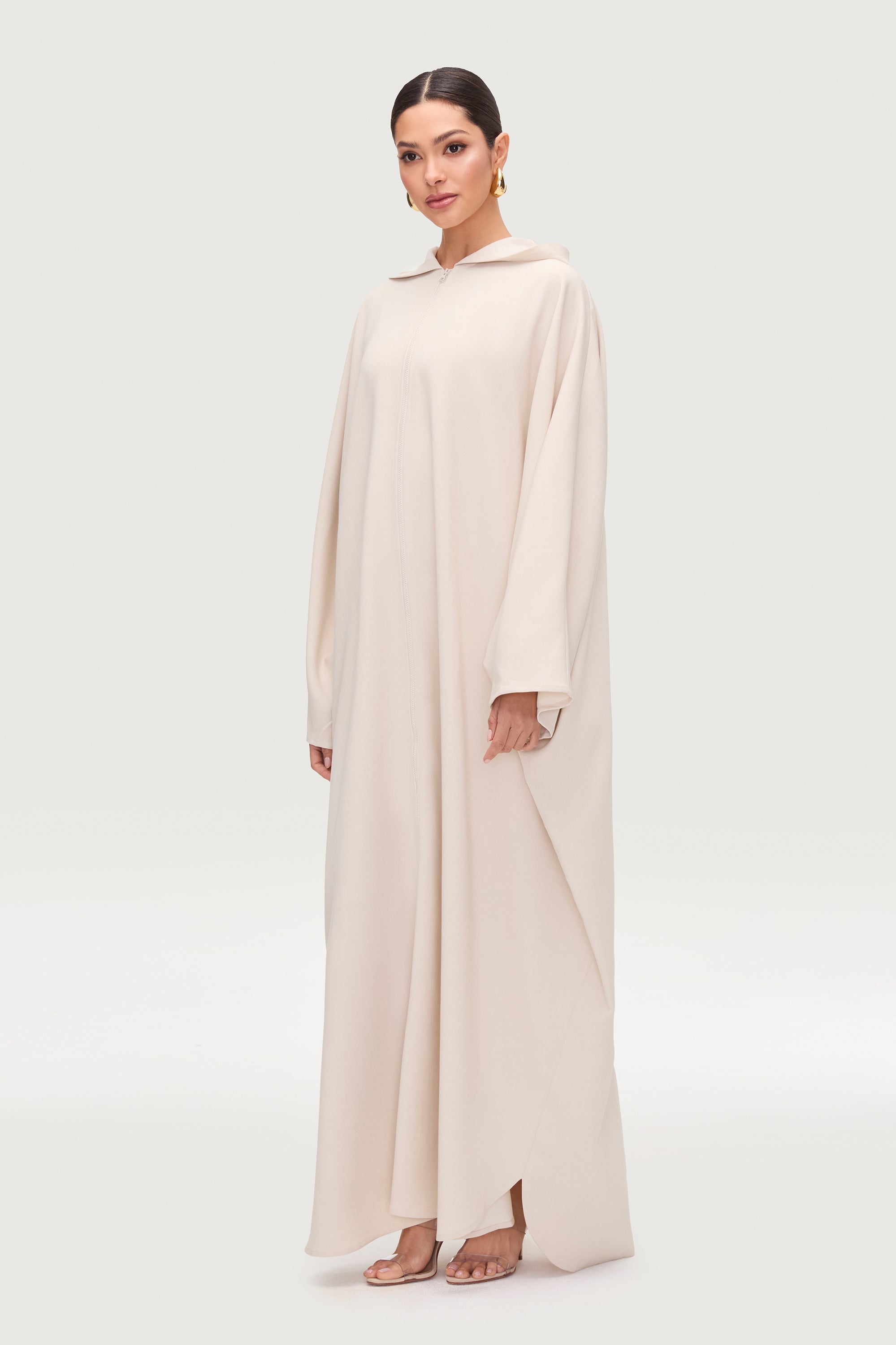 Saria Hooded Zip Front Kaftan Dress - Cloud