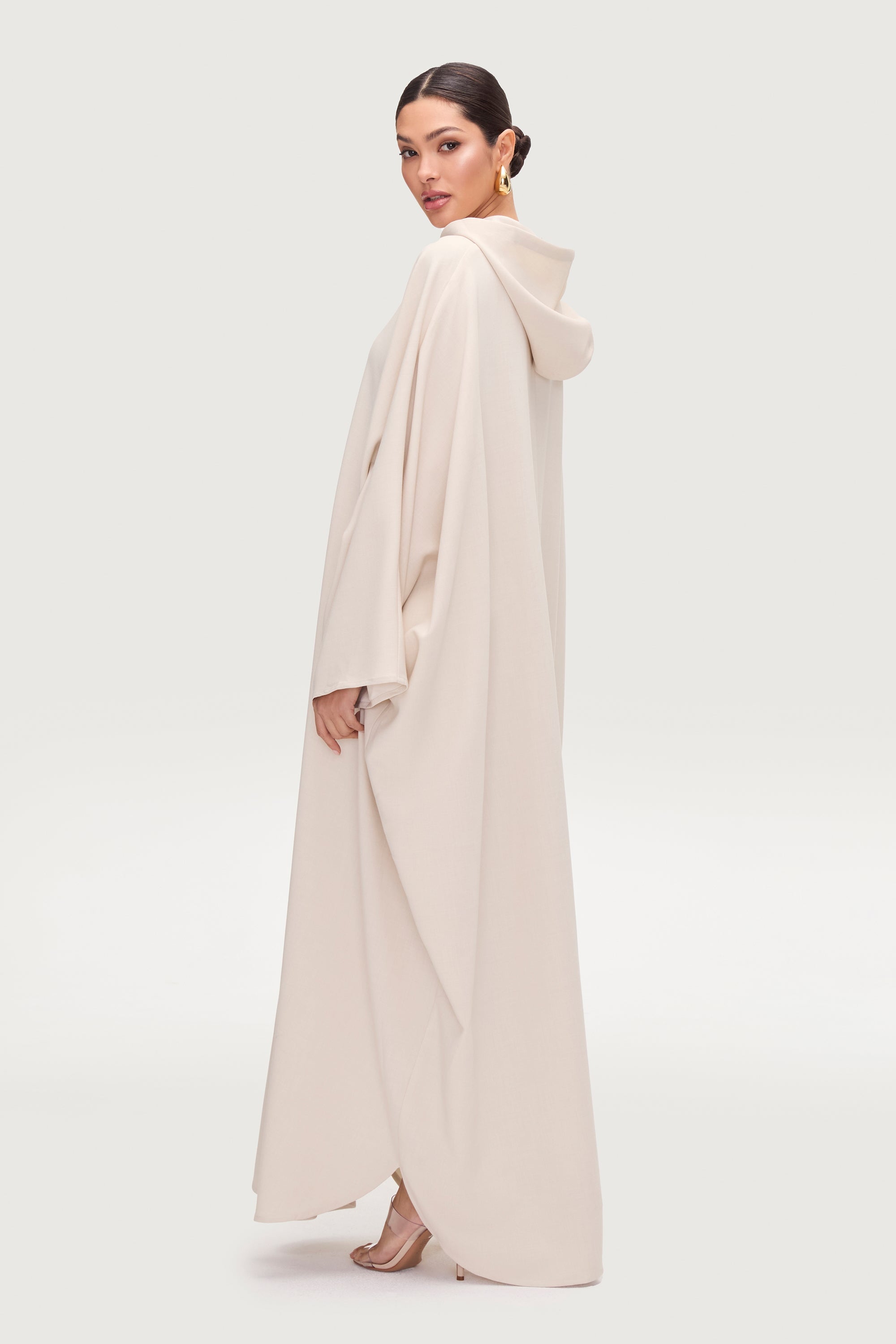 Saria Hooded Zip Front Kaftan Dress - Cloud