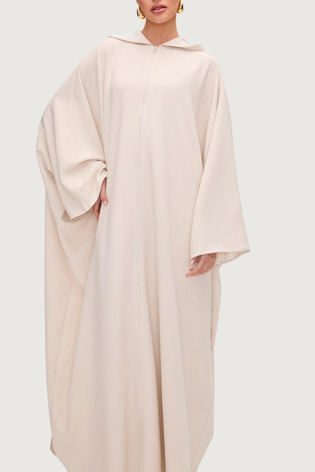 Saria Hooded Zip Front Kaftan Dress - Cloud