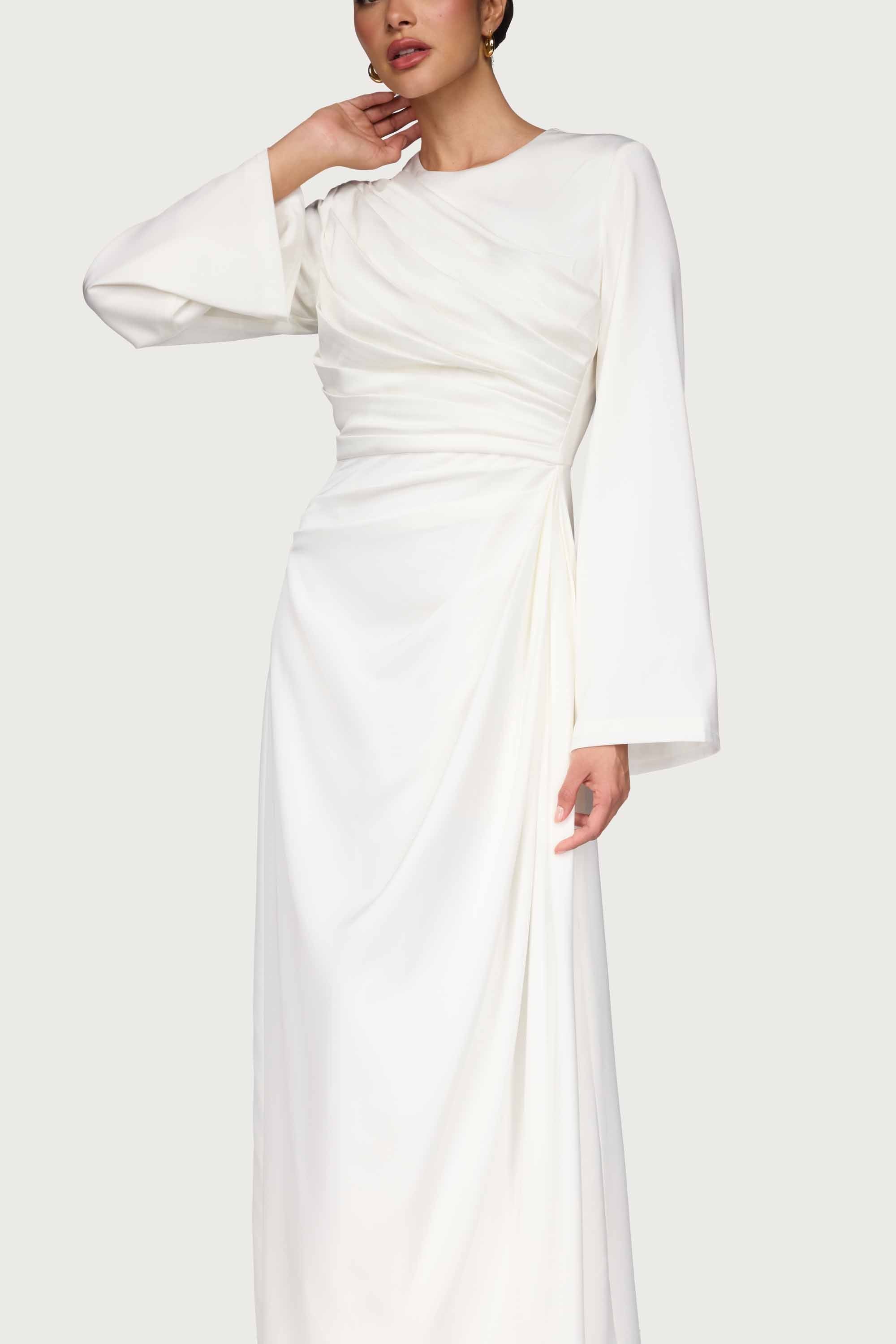 Satin Asymmetric Rouched Maxi Dress