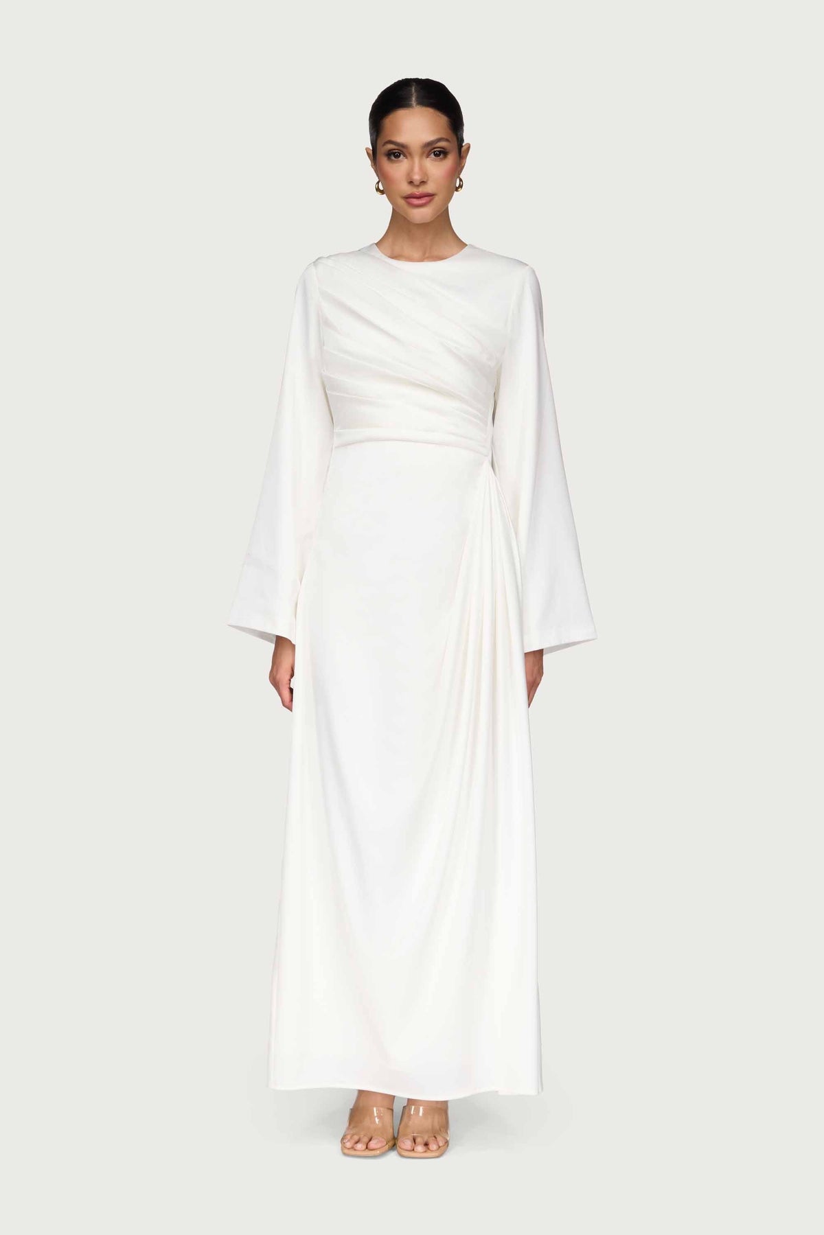 Asymmetrical Waist Rouched Maxi Dress