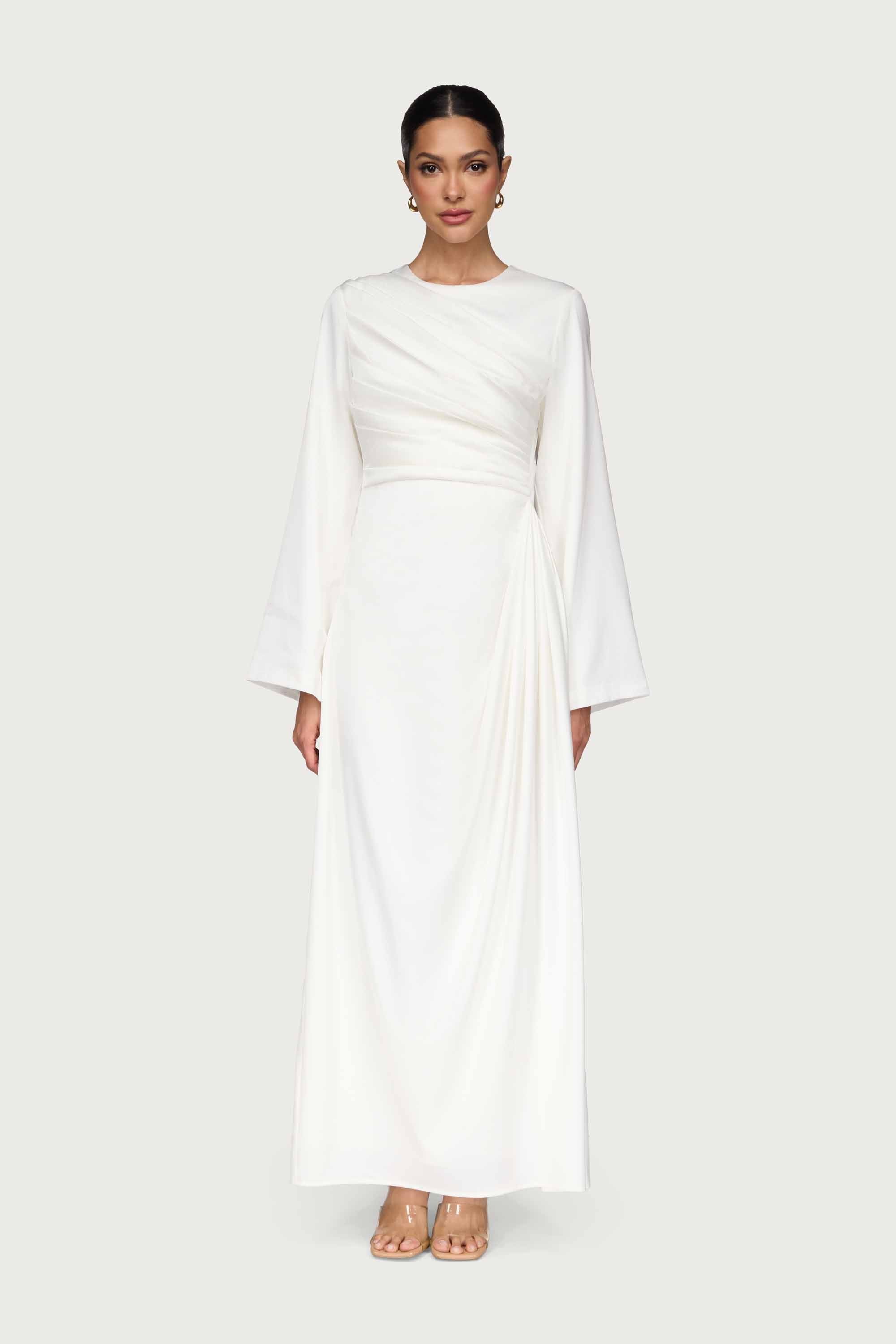 Satin Asymmetric Rouched Maxi Dress