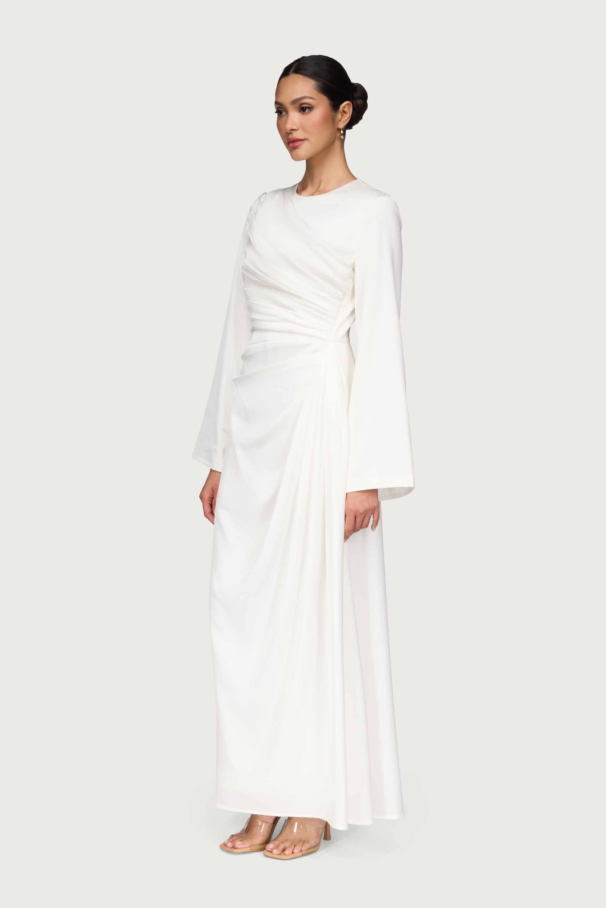 Satin Asymmetric Rouched Maxi Dress