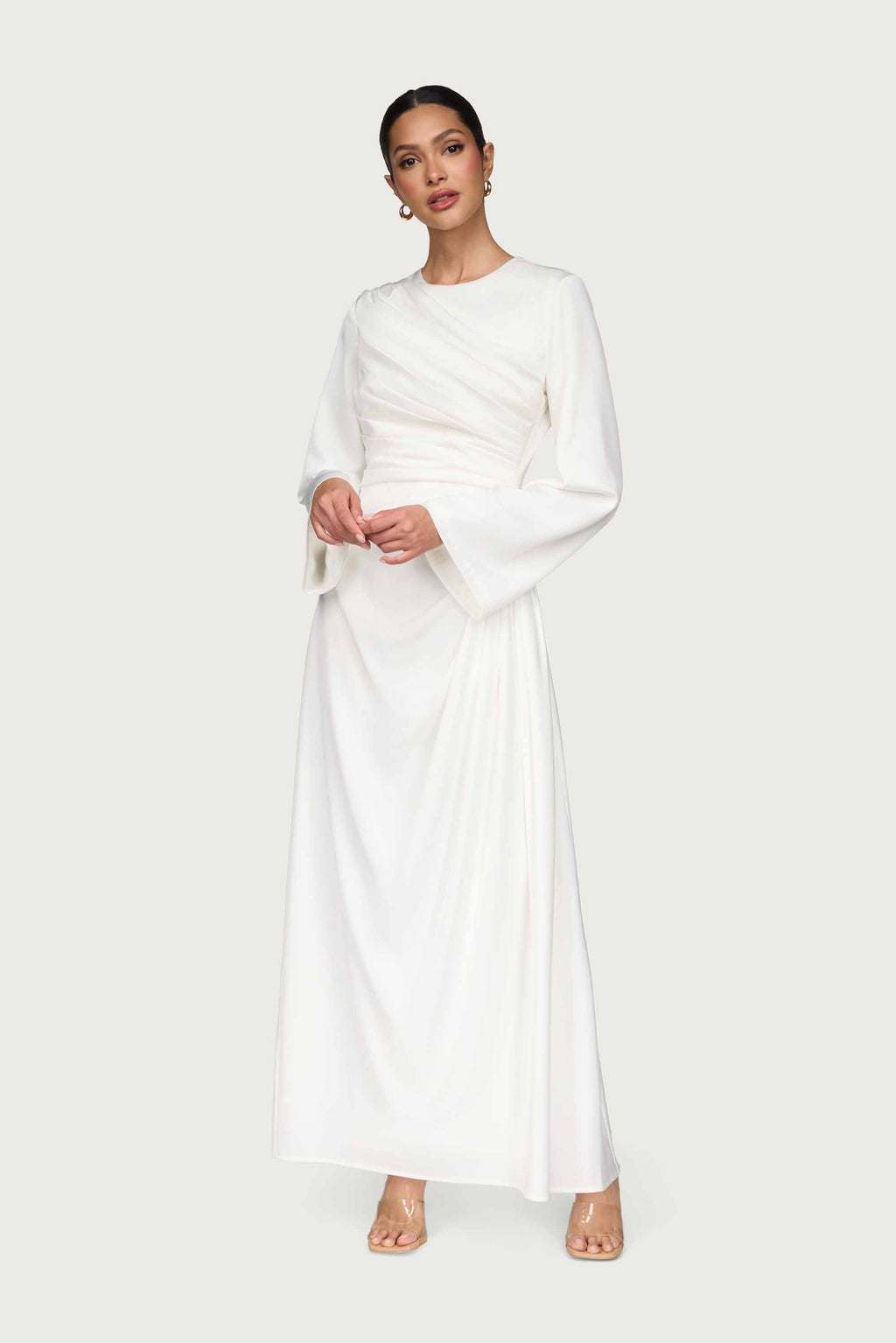 Satin Asymmetric Rouched Maxi Dress – Noraya