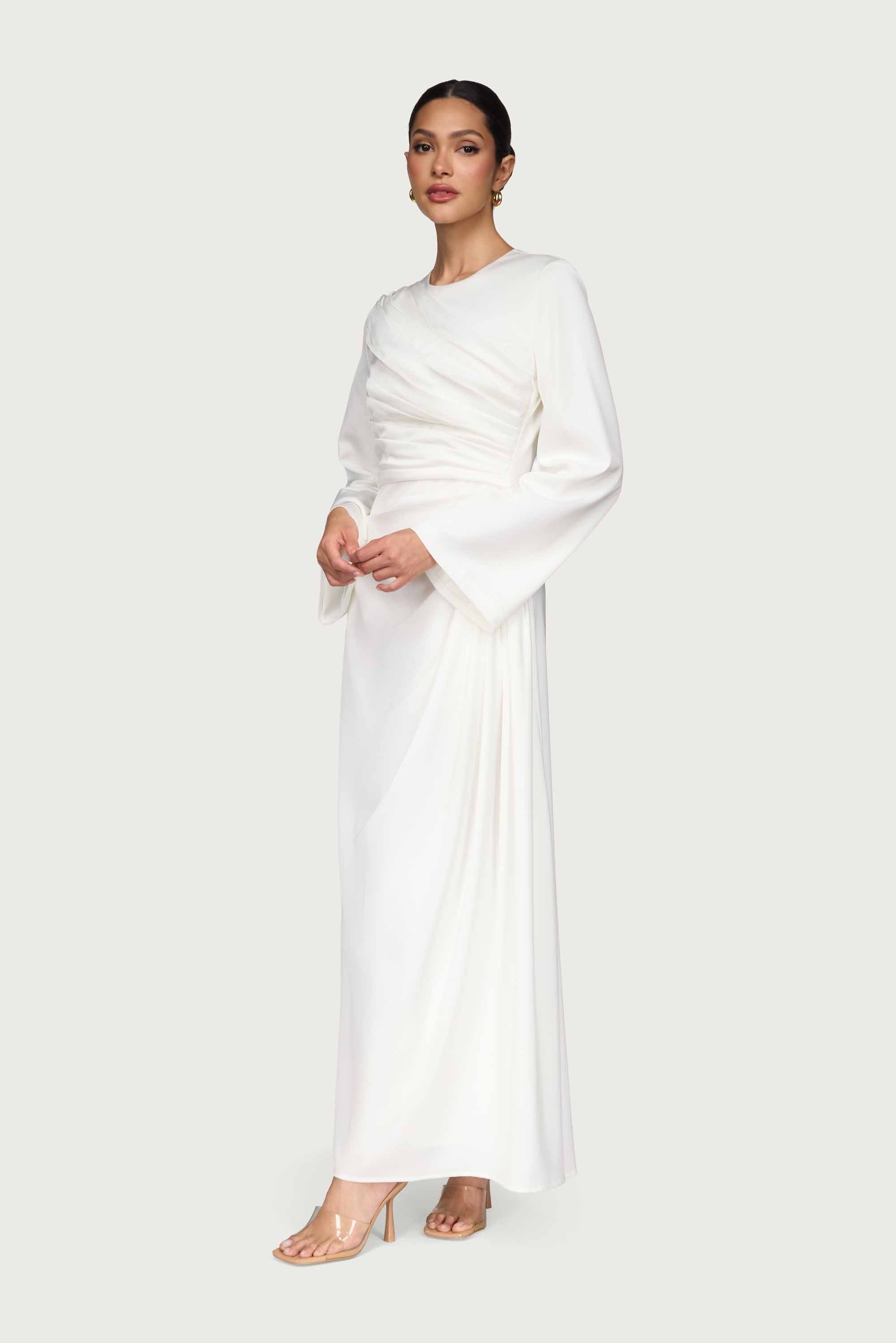 Satin Asymmetric Rouched Maxi Dress