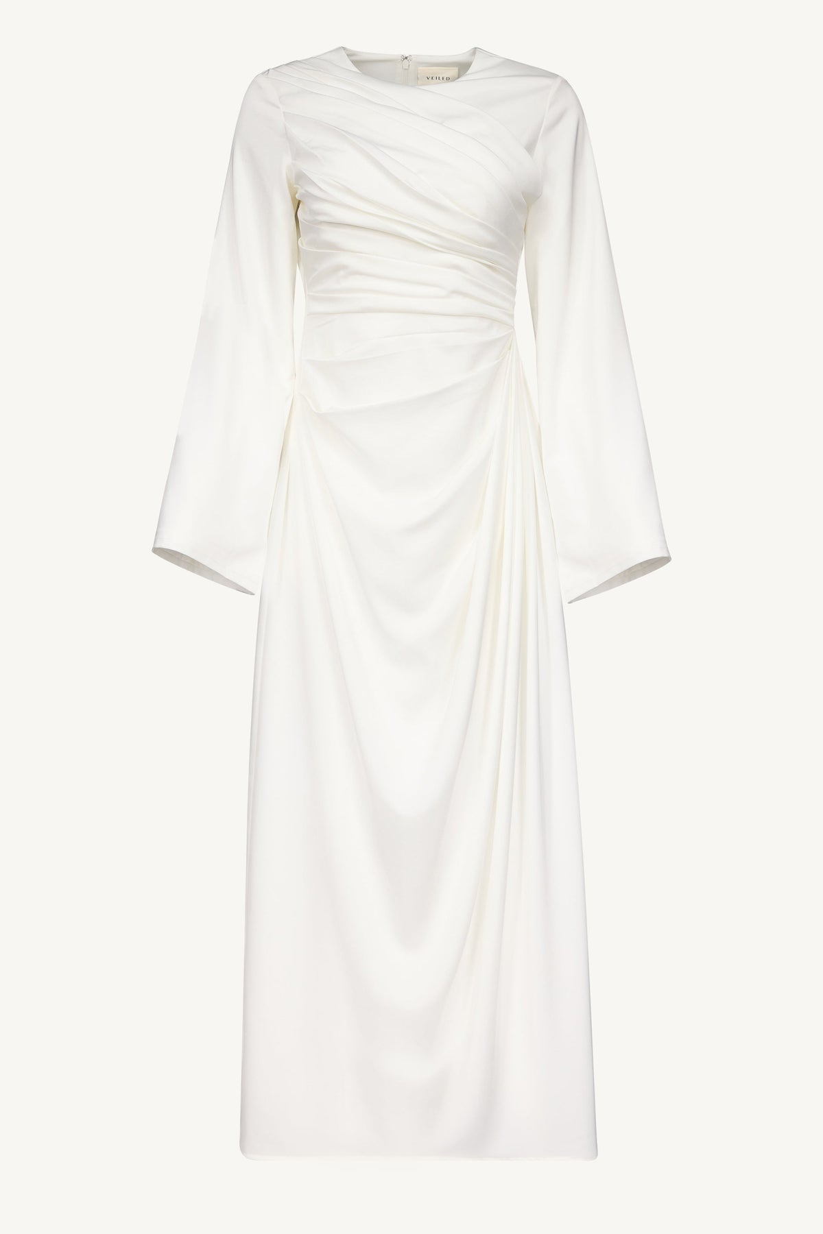Asymmetrical Waist Rouched Maxi Dress - White  Noraya