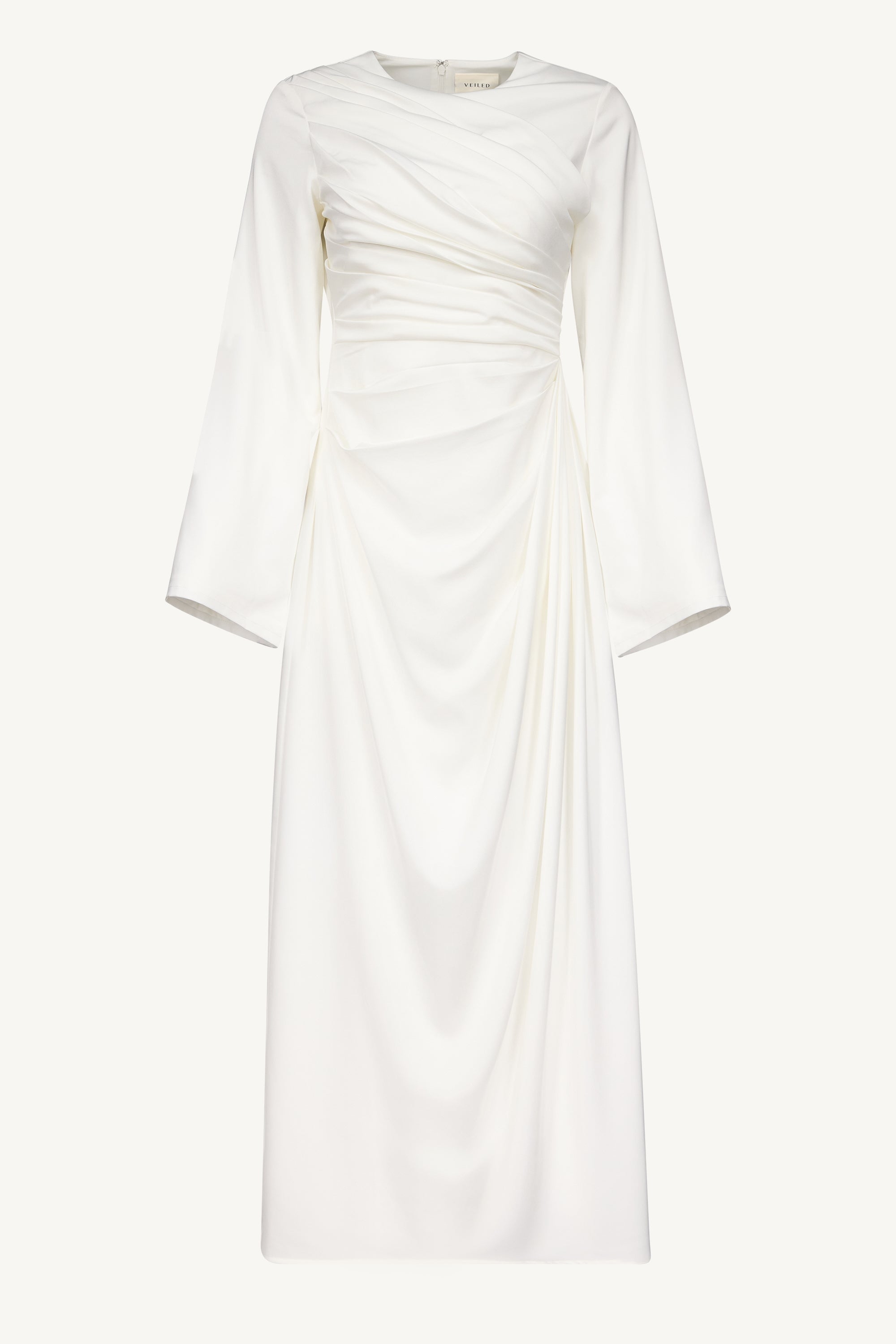 Satin Asymmetric Rouched Maxi Dress